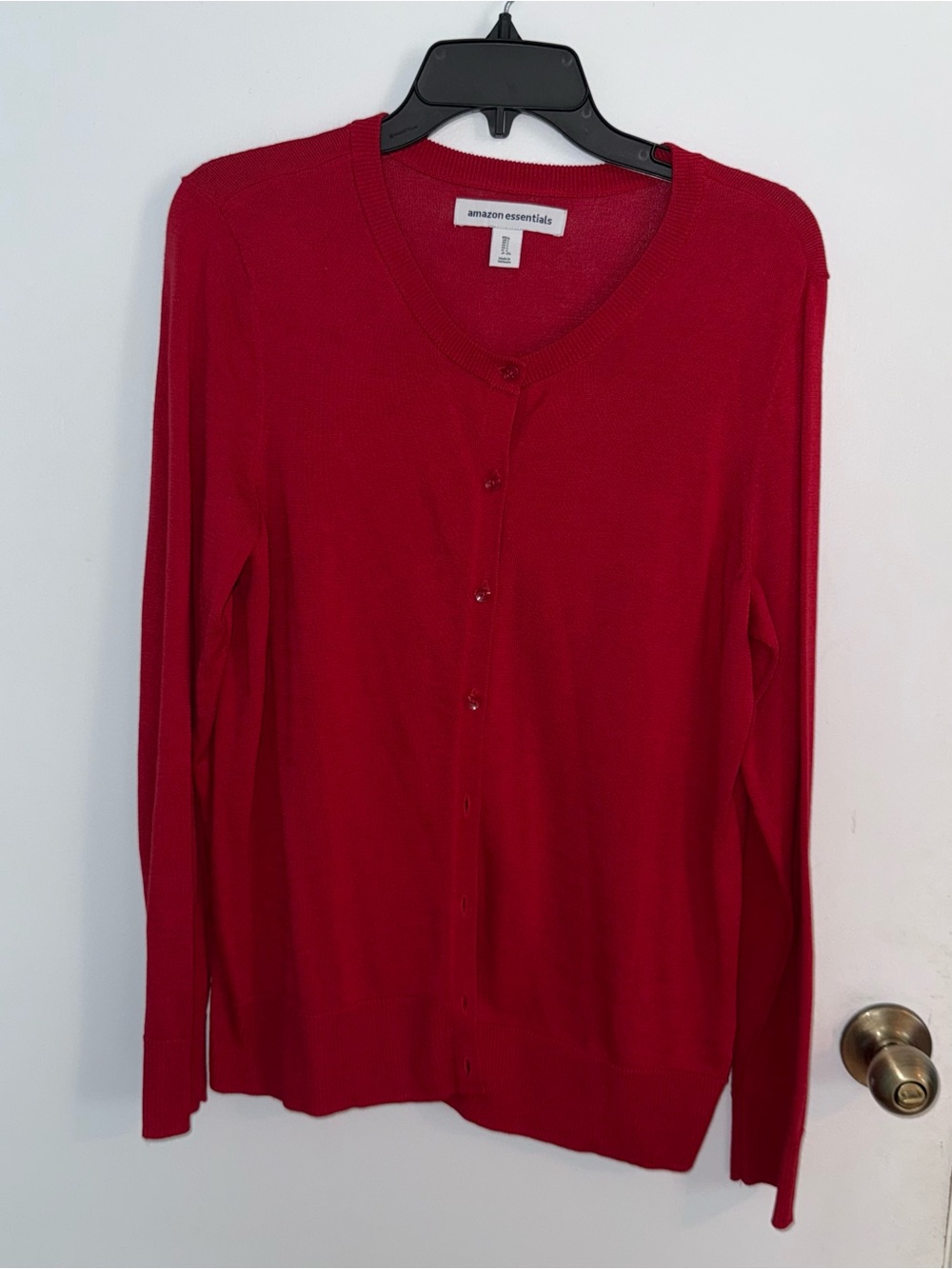 Amazon Essentials Red Crewneck Button Cardigan size L Office Wear